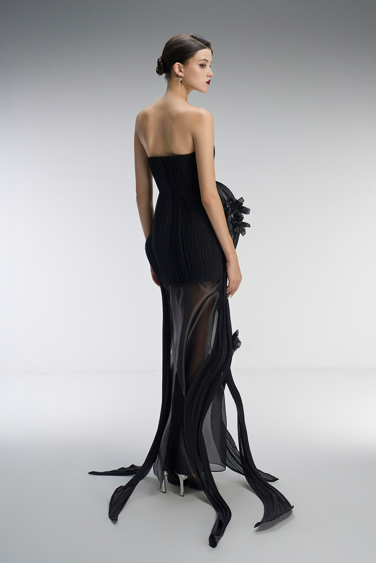 Dusk Couture Bandeau 3D Pleated Plissé Maxi Dress 3