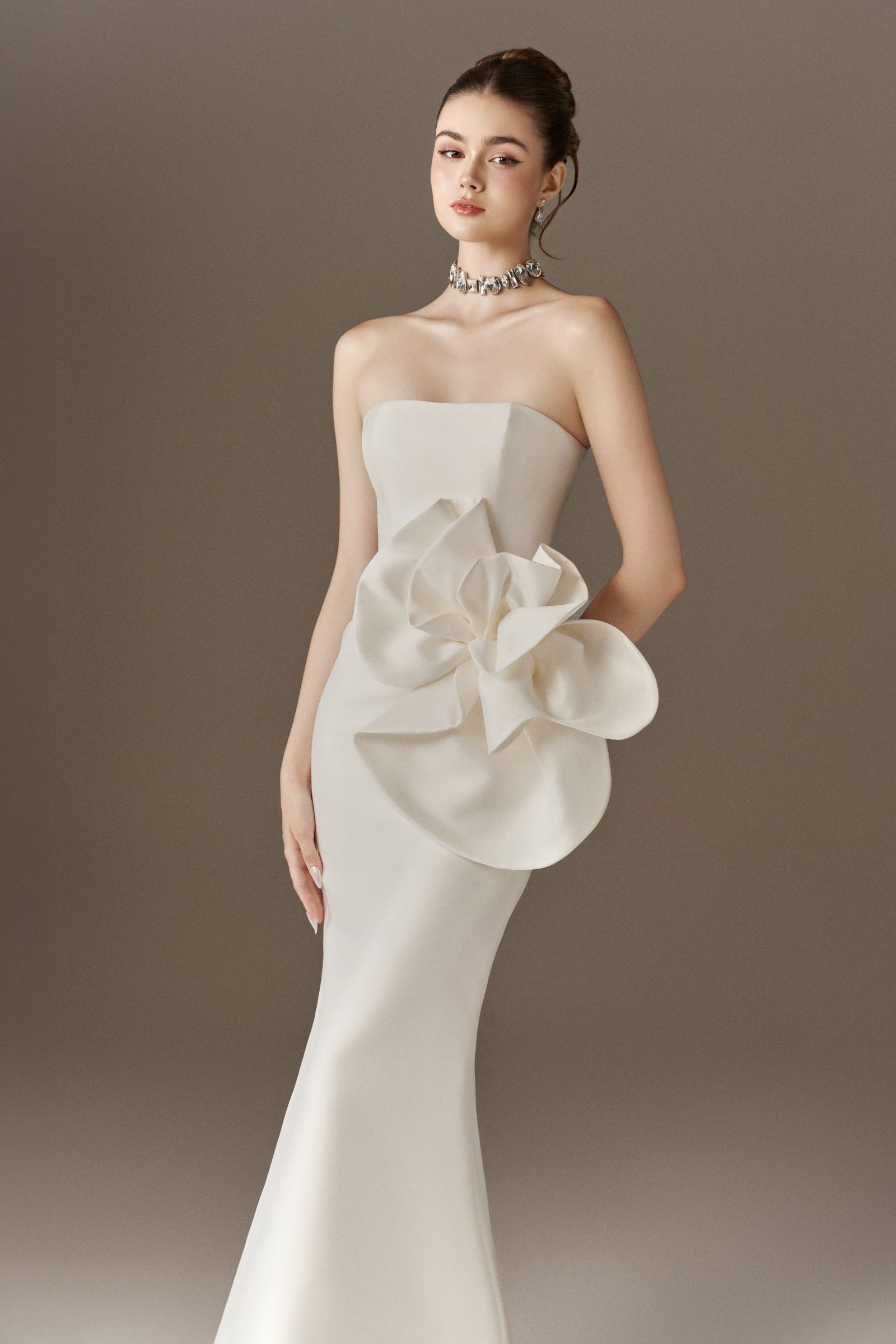 Floralia  Bandeau Maxi Dress With Oversized 3D Flower
