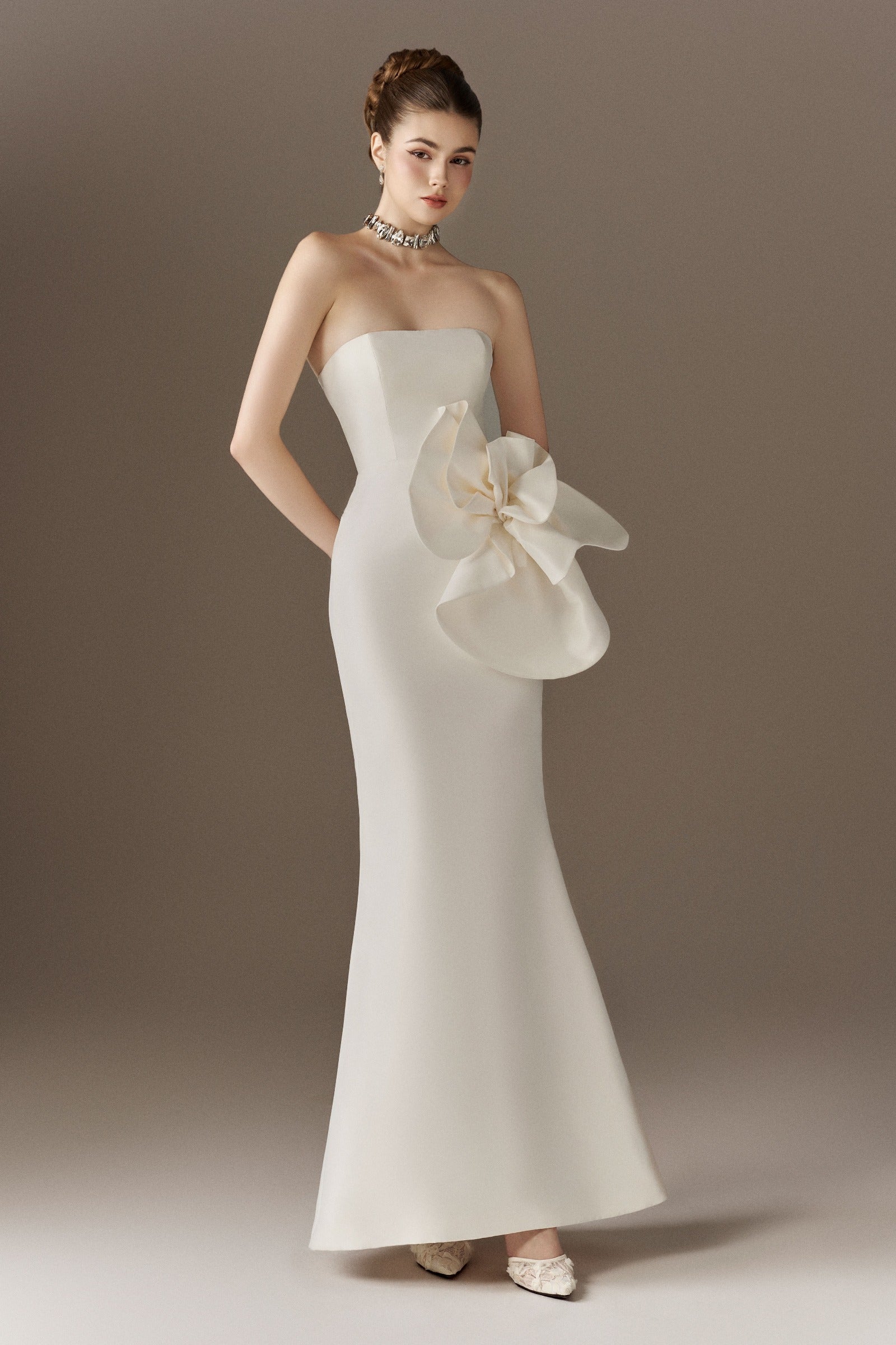 Floralia  Bandeau Maxi Dress With Oversized 3D Flower