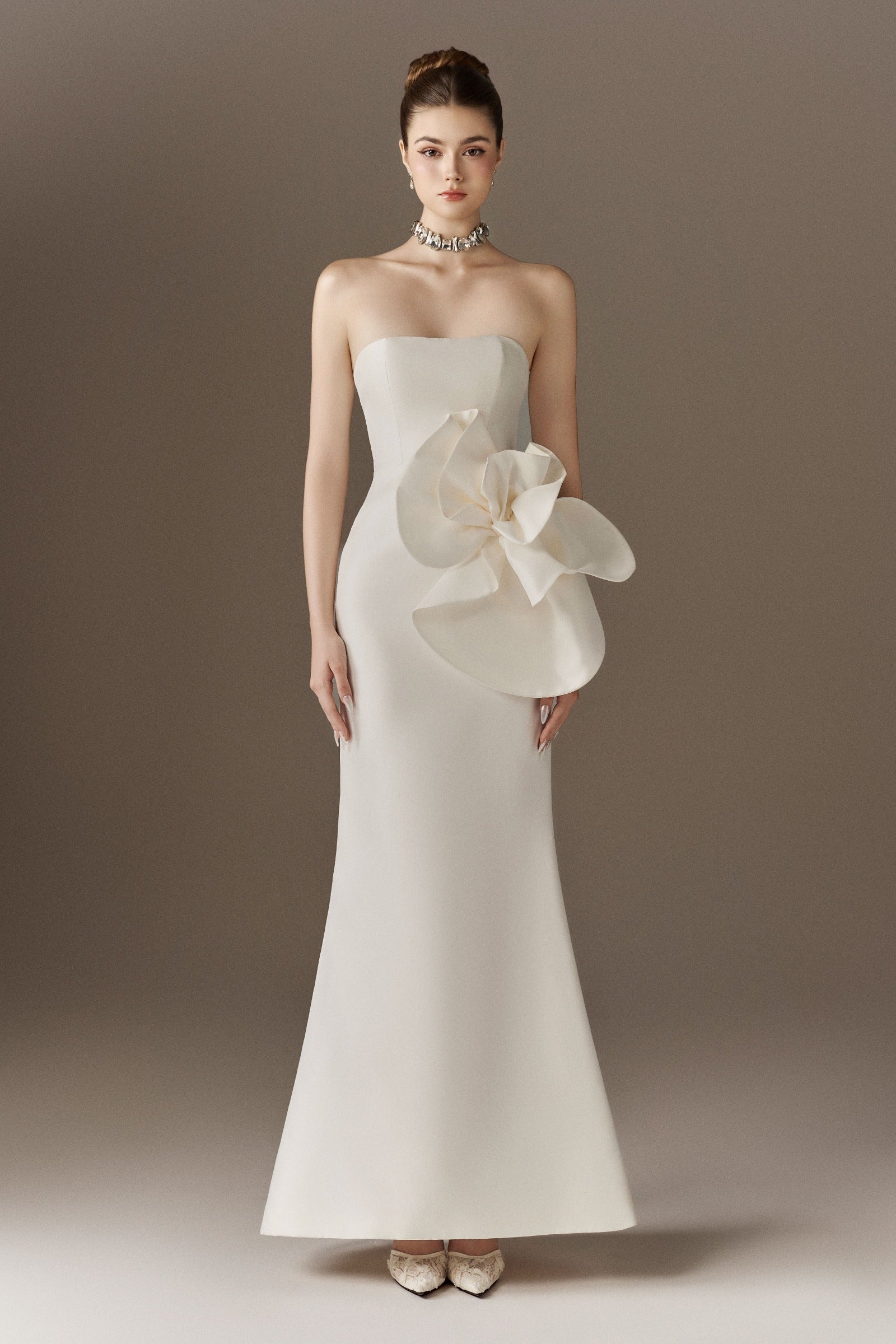 Floralia  Bandeau Maxi Dress With Oversized 3D Flower