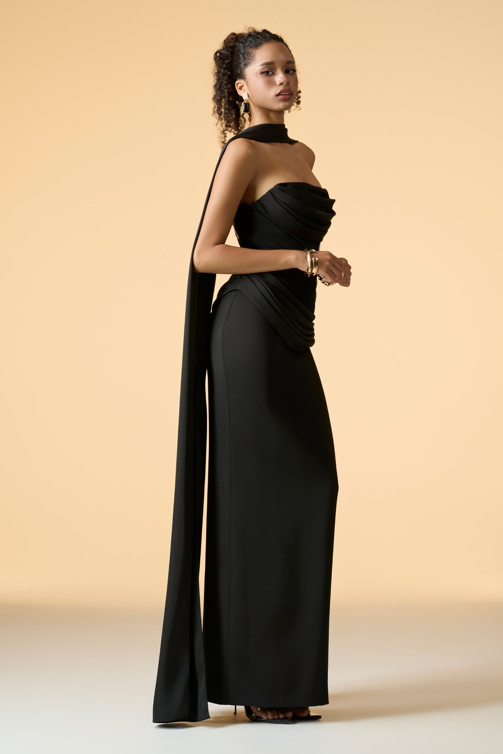 Muse Bandeau Draped Maxi Dress With Neck Scarf