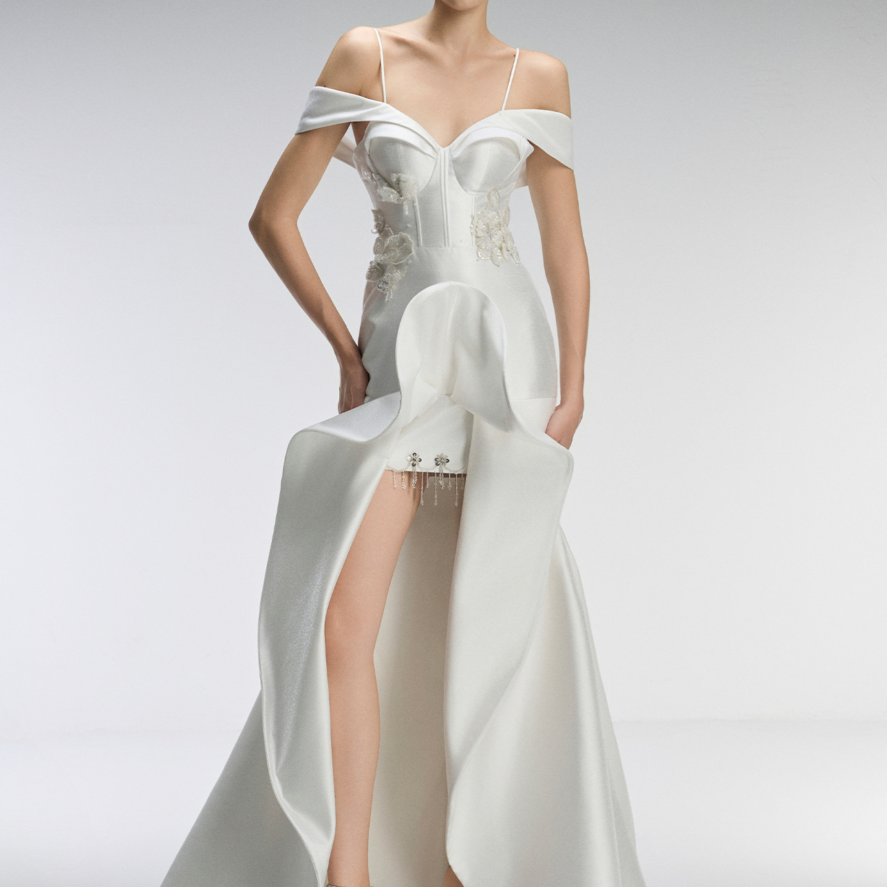 Eternal Couture Cold-shoulder Pleated High Low Maxi Dress 4