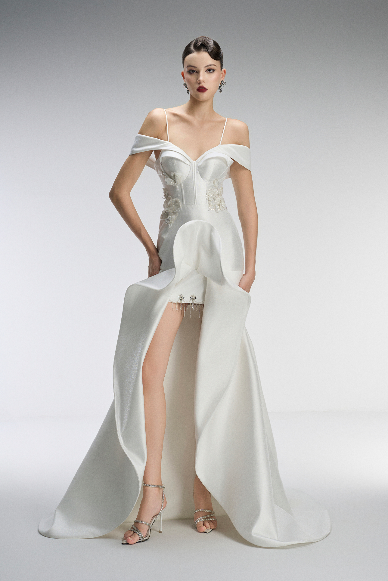 Eternal Couture Cold-shoulder Pleated High Low Maxi Dress 4