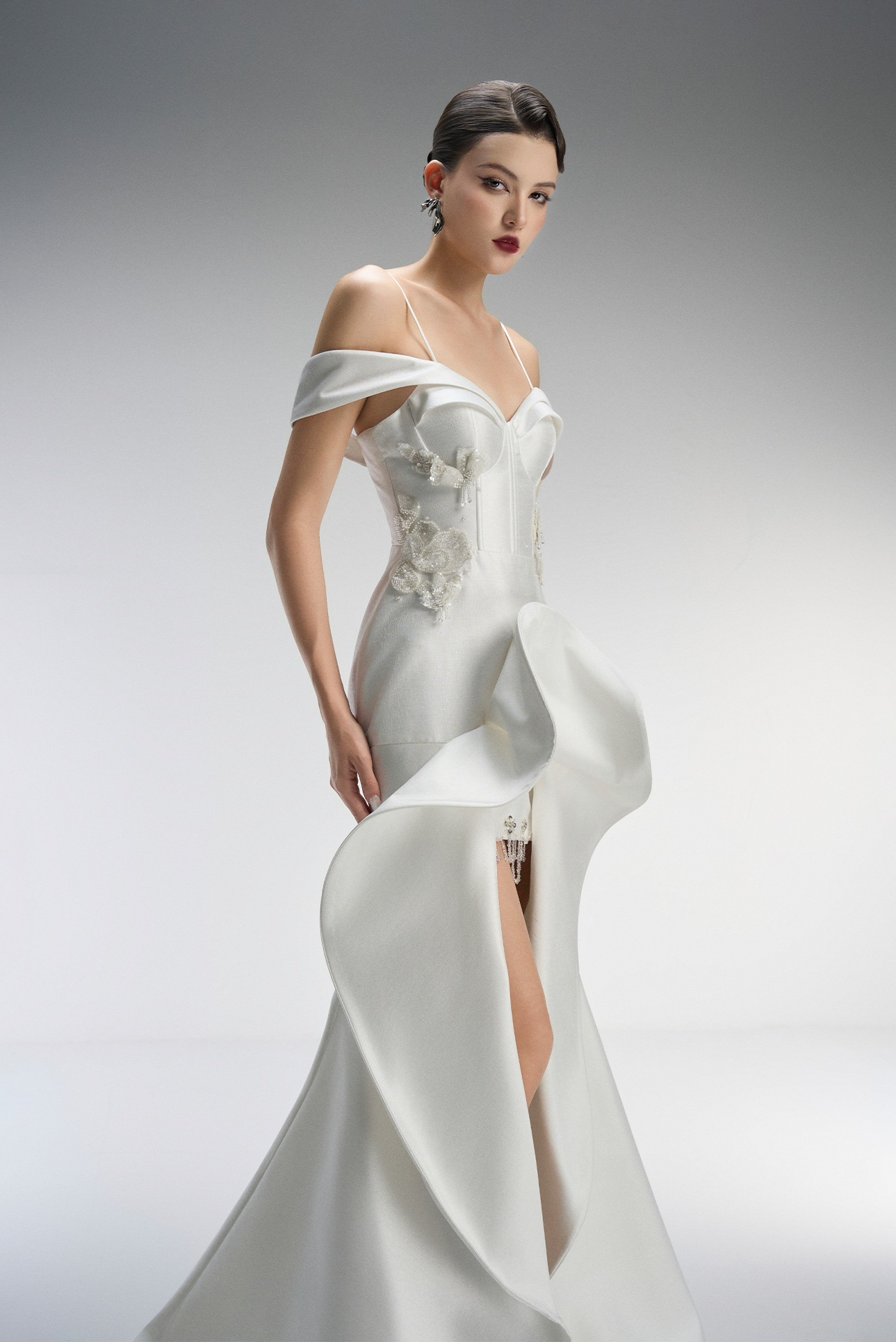 Eternal Couture Cold-shoulder Pleated High Low Maxi Dress 3