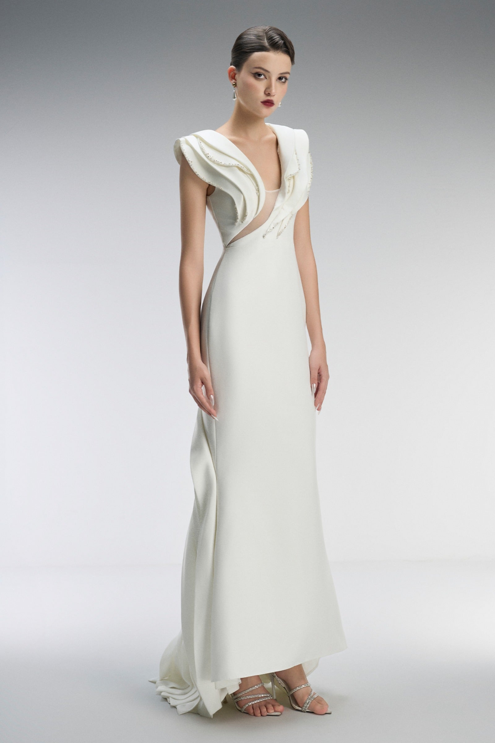 Celeste Couture Bridal Crystal Gown With Tiered Accents