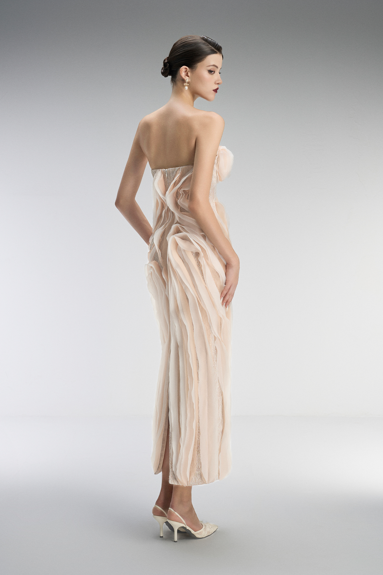 Ember Couture Dual Style Bandeau Layered 3D Roses Maxi Dress With Veil 5