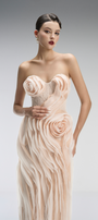Ember Couture Dual Style Bandeau Layered 3D Roses Maxi Dress With Veil 3