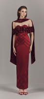 Aurelia Off Shoulder Hand-Smocked Maxi Dress With Neck Scarf