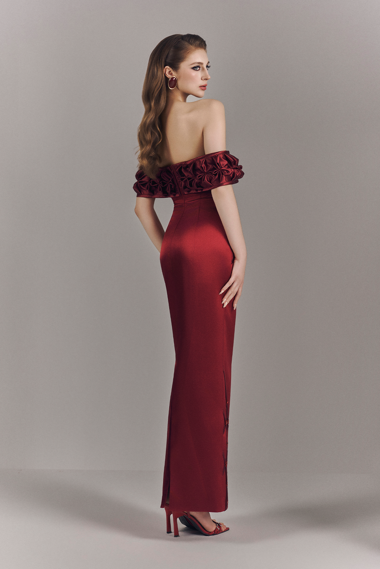 Aurelia Off Shoulder Hand-Smocked Maxi Dress With Neck Scarf 2