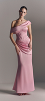 Mira Asymmetric Off Shoulder Draped Maxi Dress