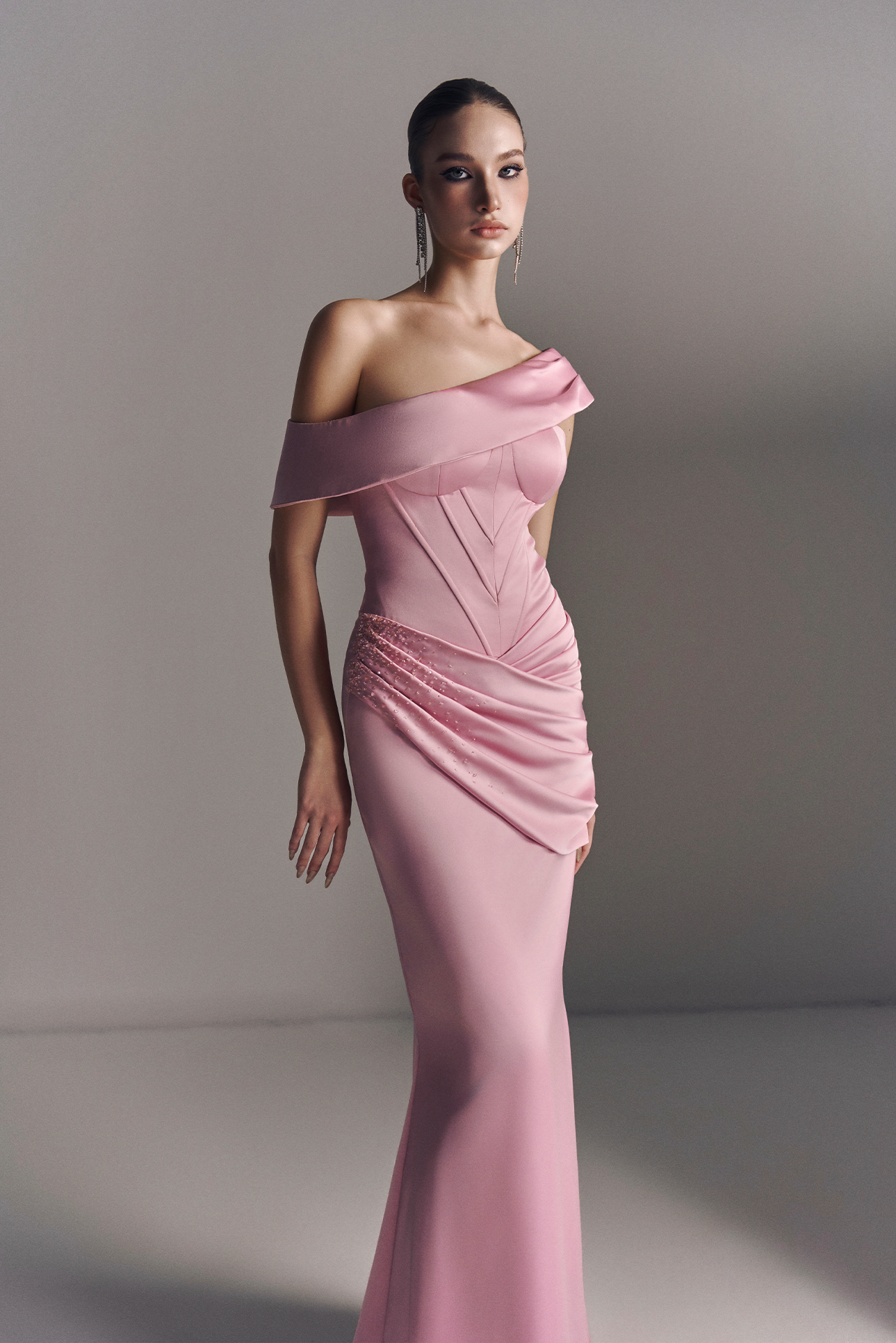Mira Asymmetric Off Shoulder Draped Maxi Dress 3