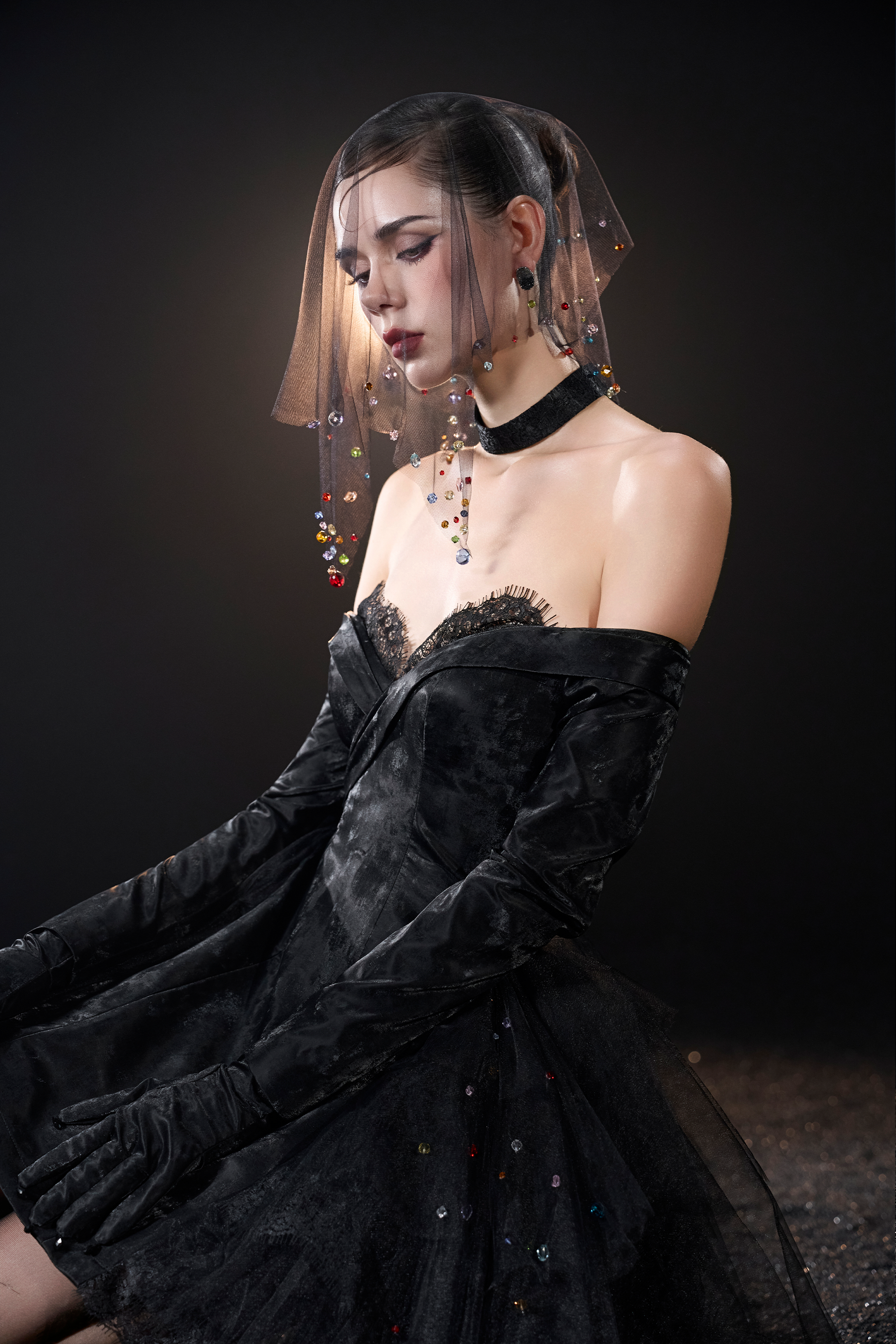 Nexus Gothic Off Shoulder Lace Trim Sweetheart Velvet Mini Dress 2