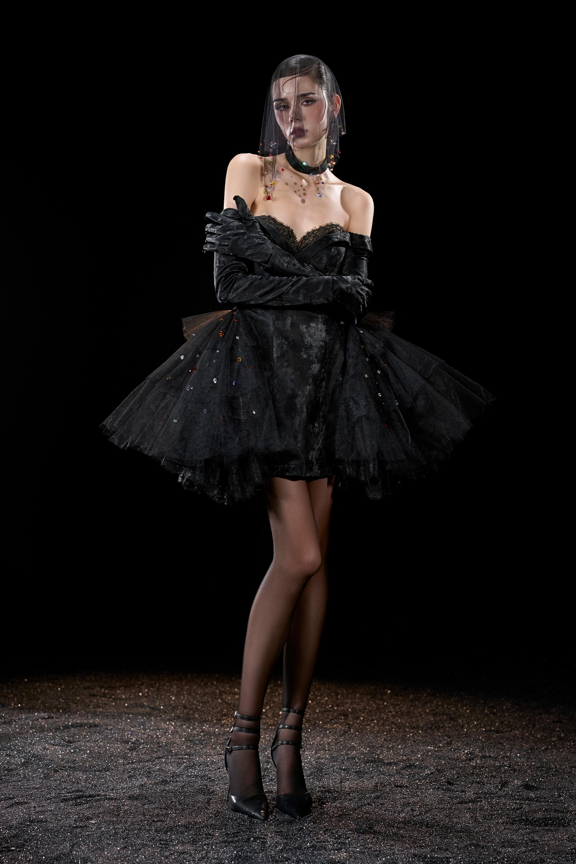 Nexus Gothic Off Shoulder Lace Trim Sweetheart Velvet Mini Dress 4