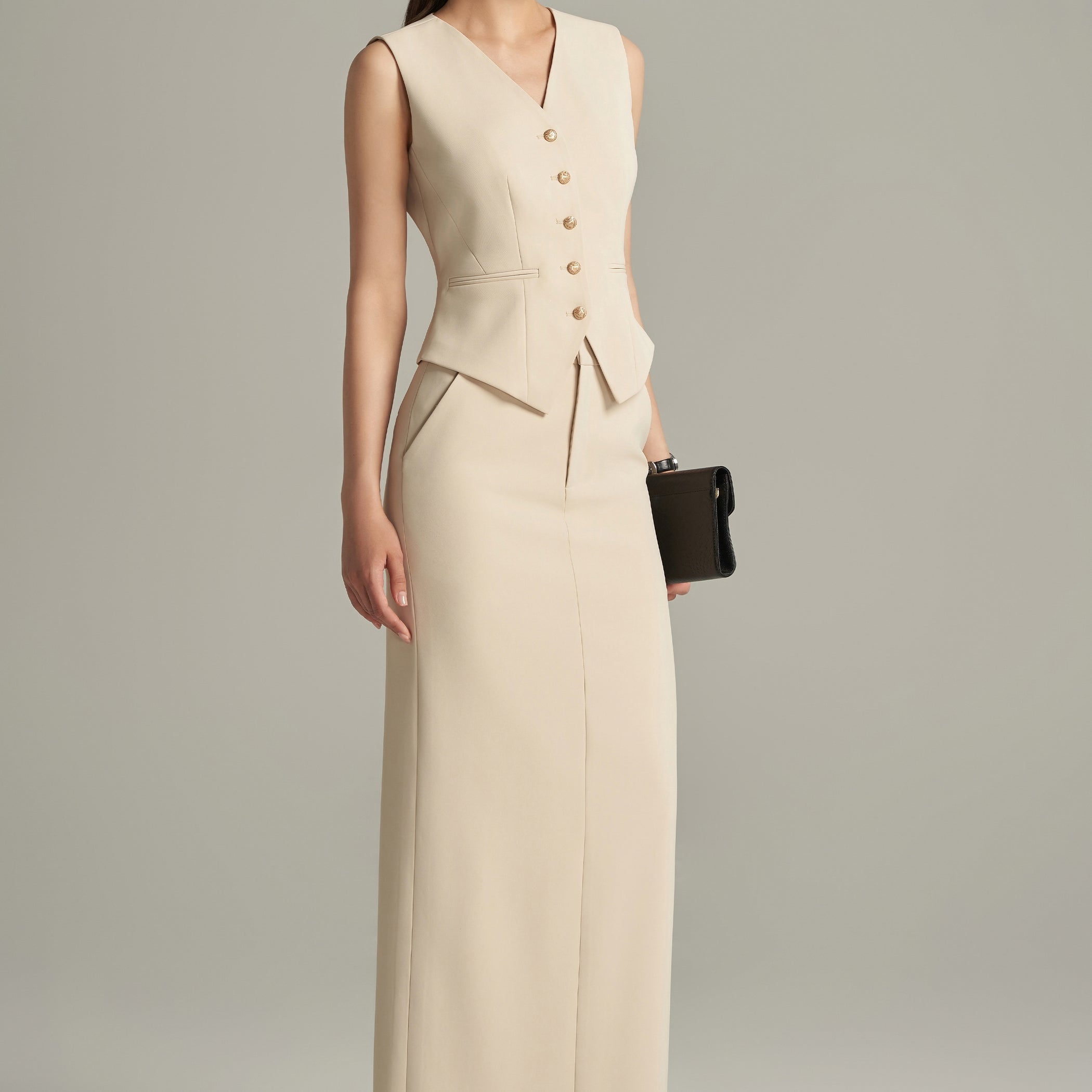 Josette Straight Back Slit Polyester Ankle Length Skirt