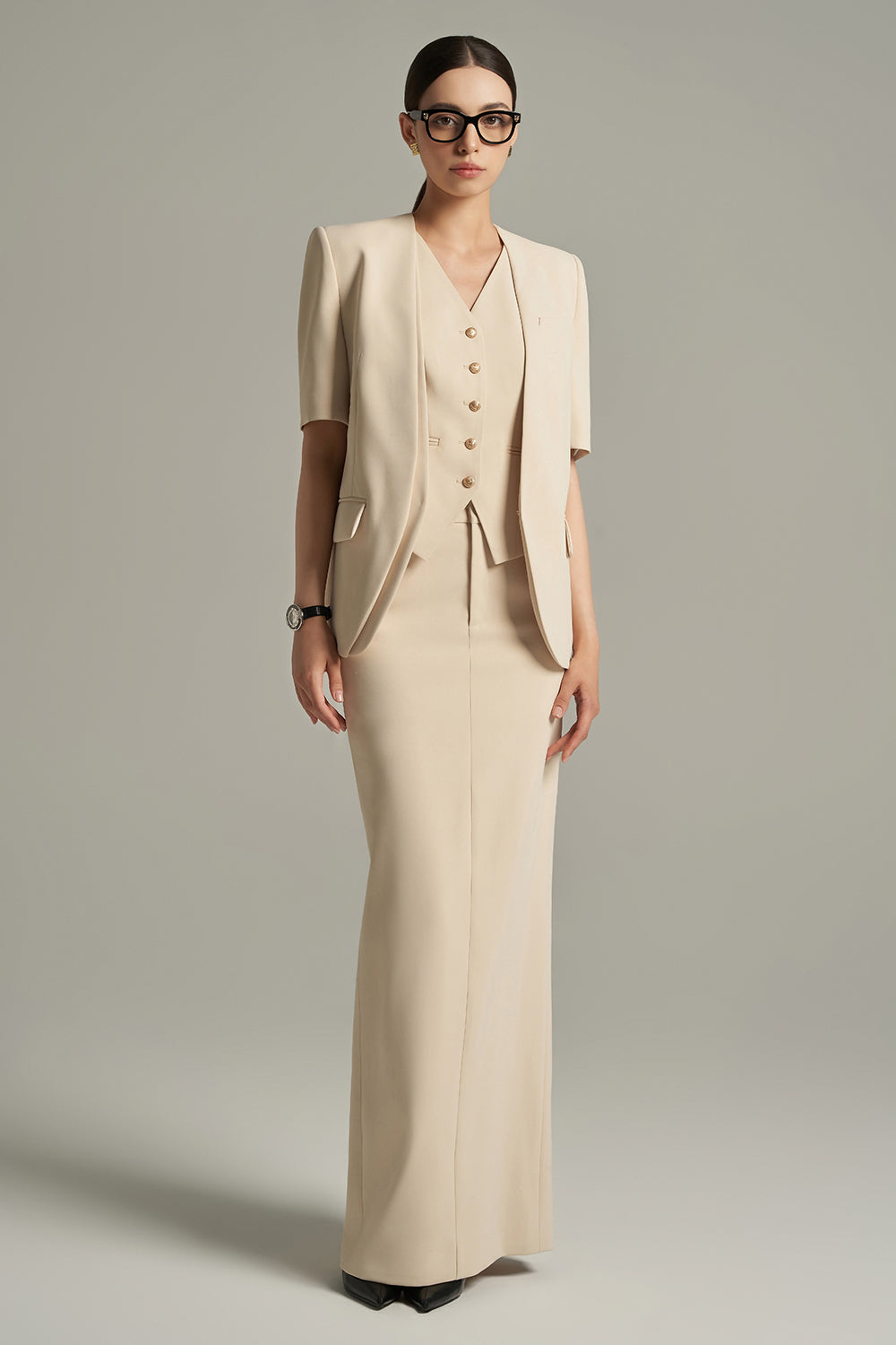 Eugenie Straight Short Sleeved Polyester Blazer