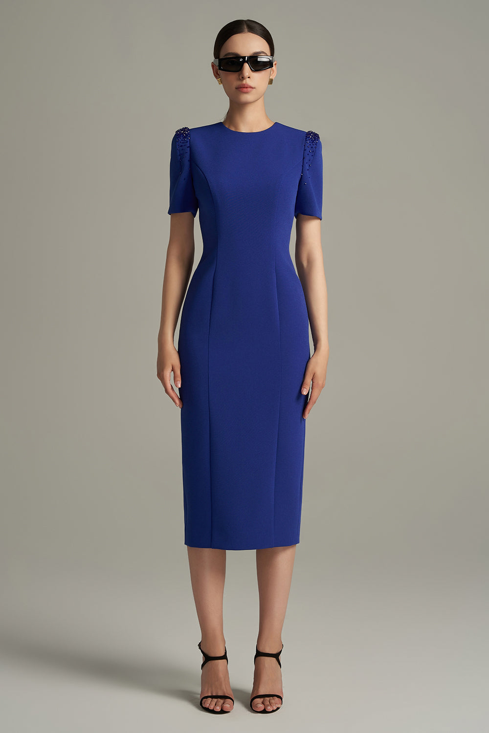 Fernanda Bodycon Bead Scuba Calf Length Dress