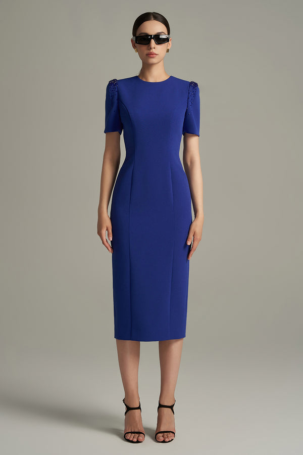 Fernanda Bodycon Bead Scuba Calf Length Dress