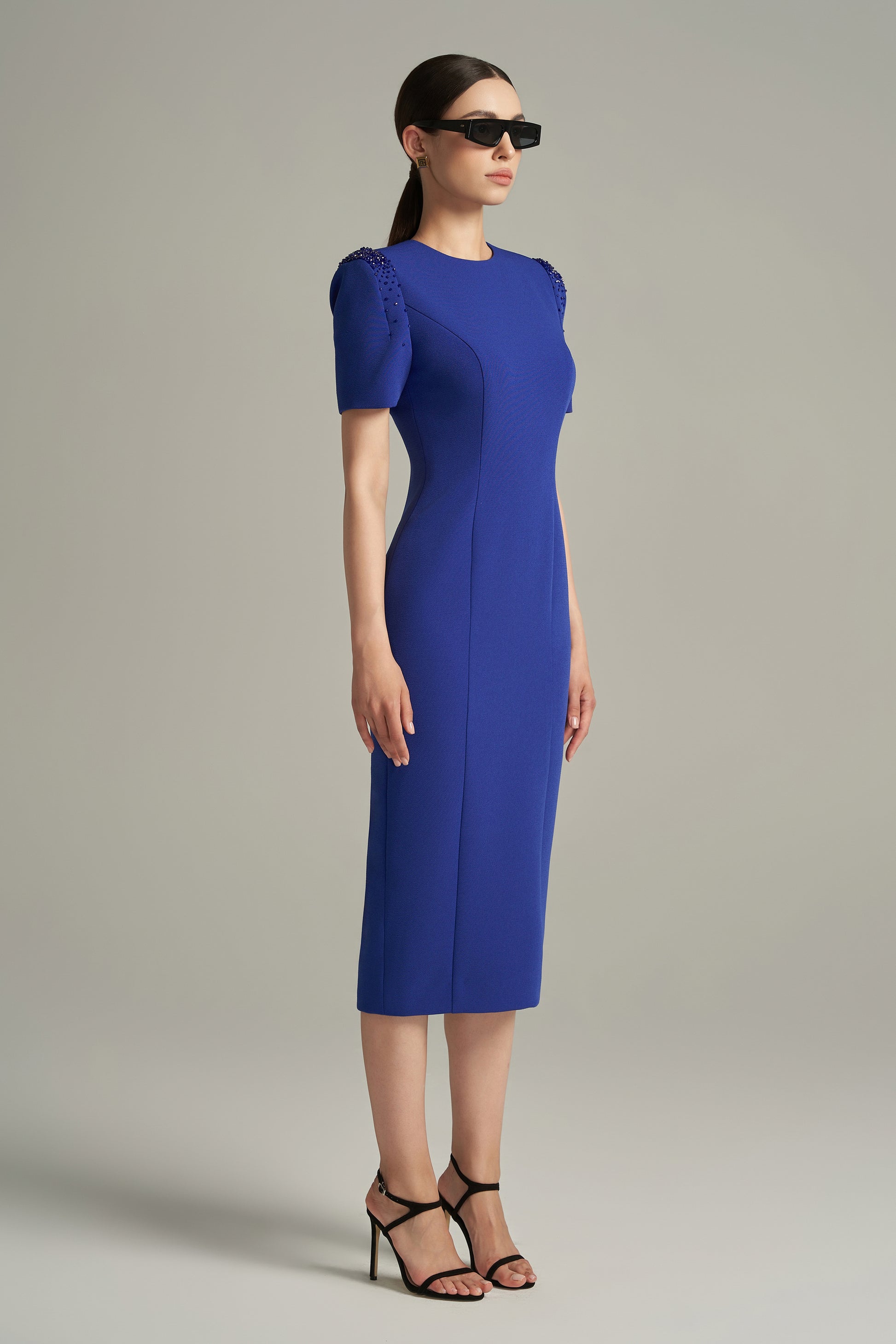 calf length bodycon dress Women's Fernanda Bodycon Bead Scuba Calf Length Dress S/M/L/XL/Customize Plum/Cobalt/Ivory MEAN BLVD