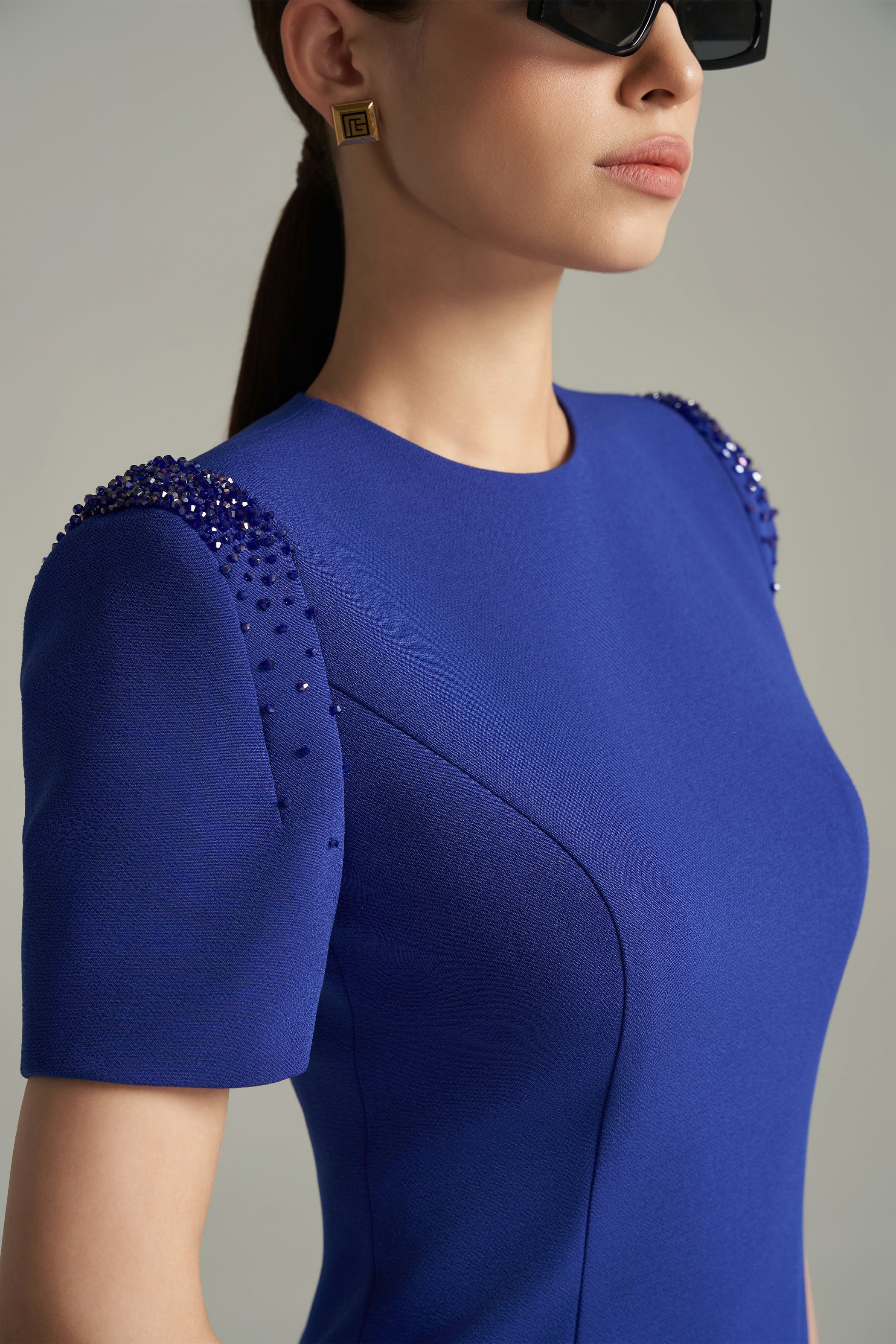 Fernanda Bodycon Bead Scuba Calf Length Dress