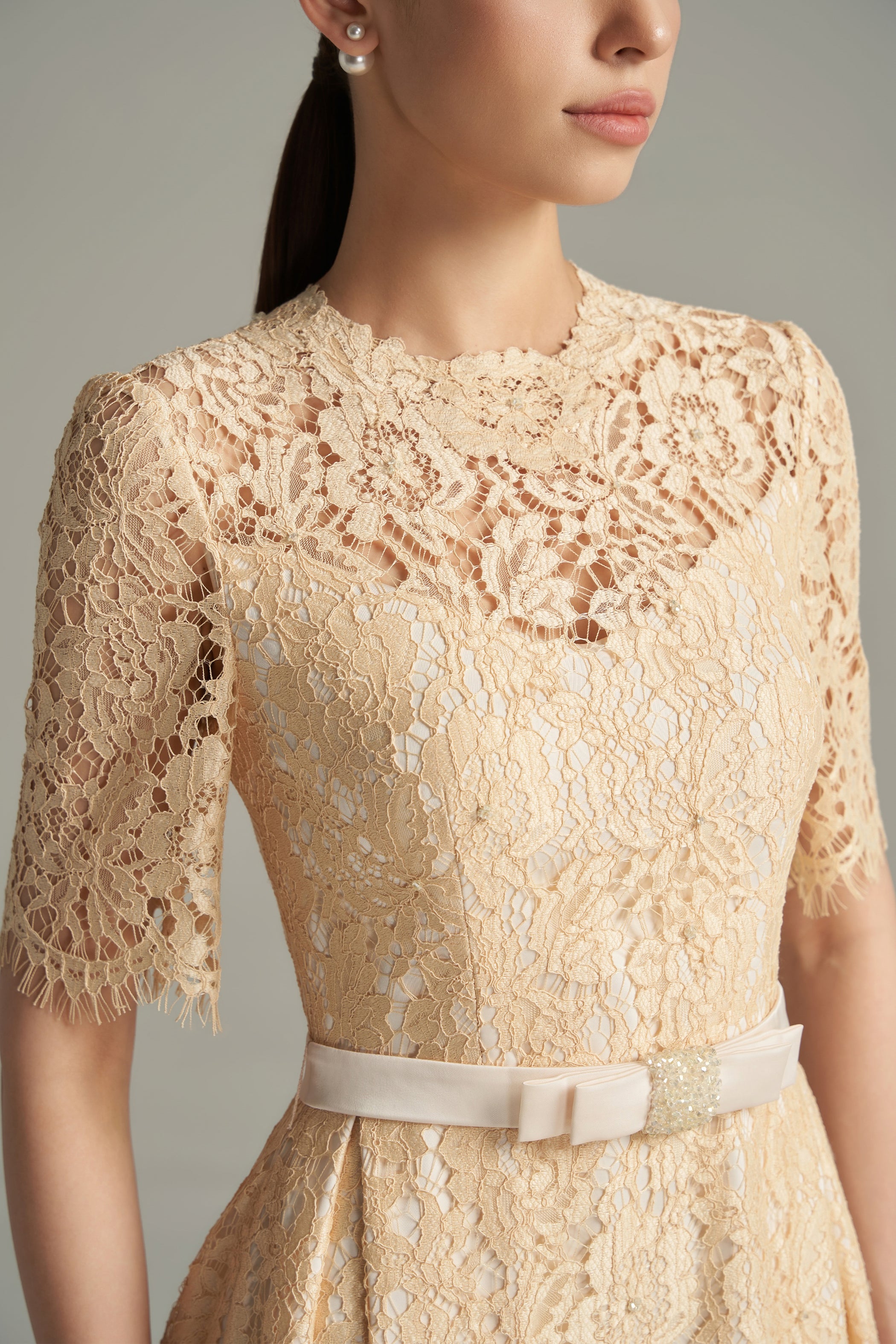 Eloise A-line Round Neck Lace Calf Length Dress