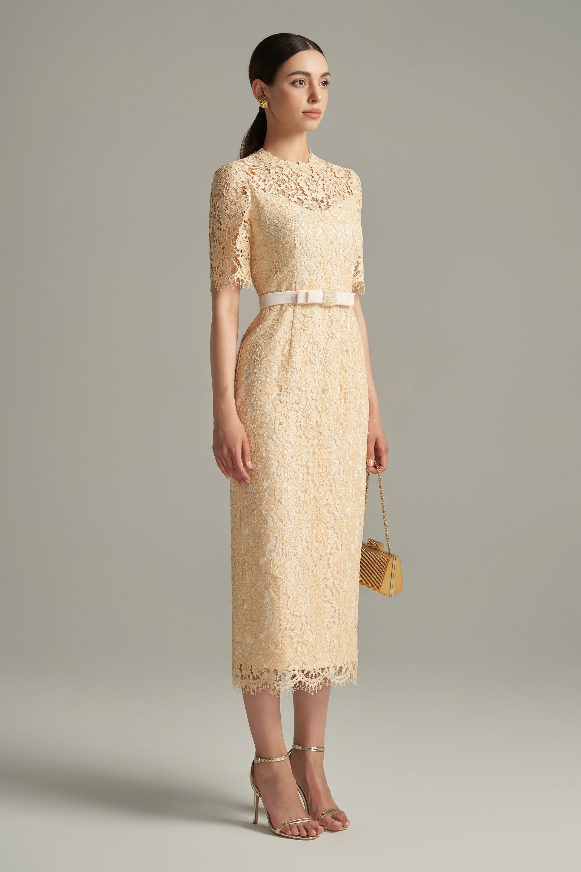 Women's Juniper Pencil Back Slit Lace Calf Length Dress S/M/L/XL/Customize Cream Beige MEAN BLVD Cream Beige / Customize Women's Juniper Pencil Back Slit Lace Calf Length Dress S/M/L/XL/Customize Cream Beige MEAN BLVD Cream Beige / Customize