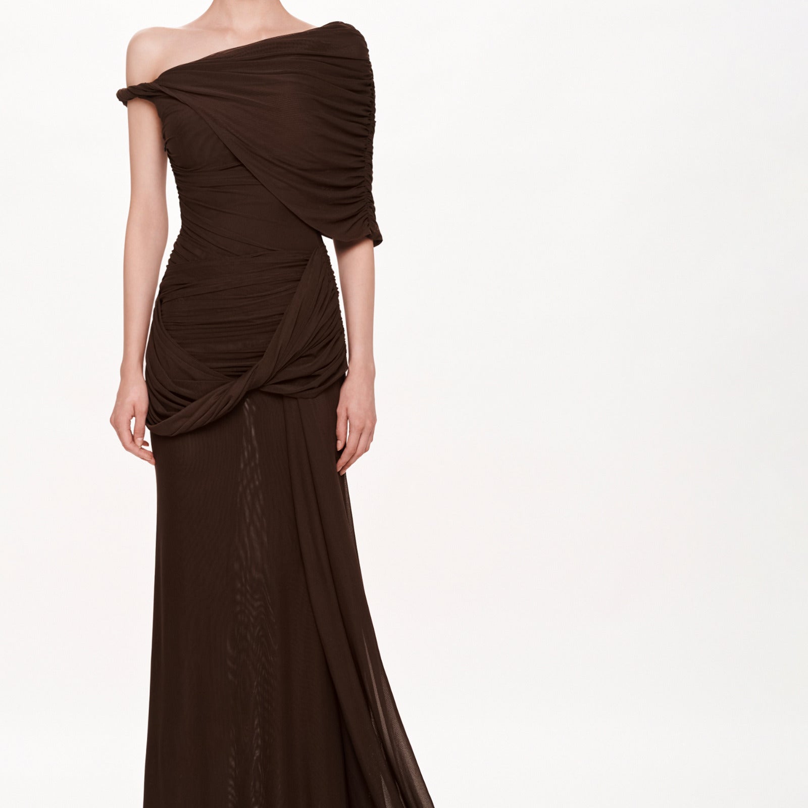 Ombre Noire Asymmetric Neck Maxi Dress