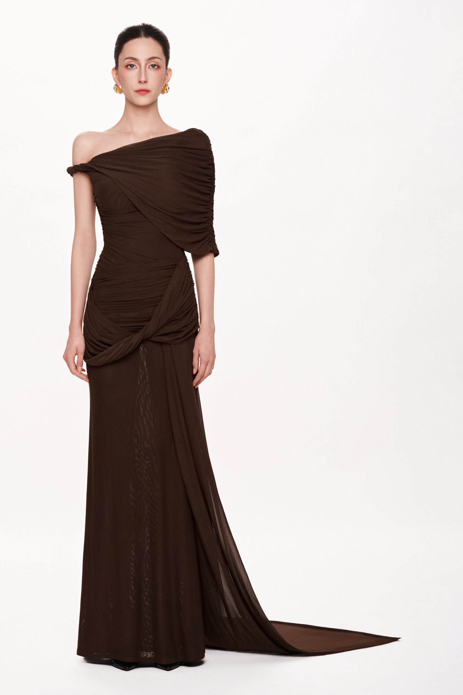 Ombre Noire Asymmetric Neck Maxi Dress