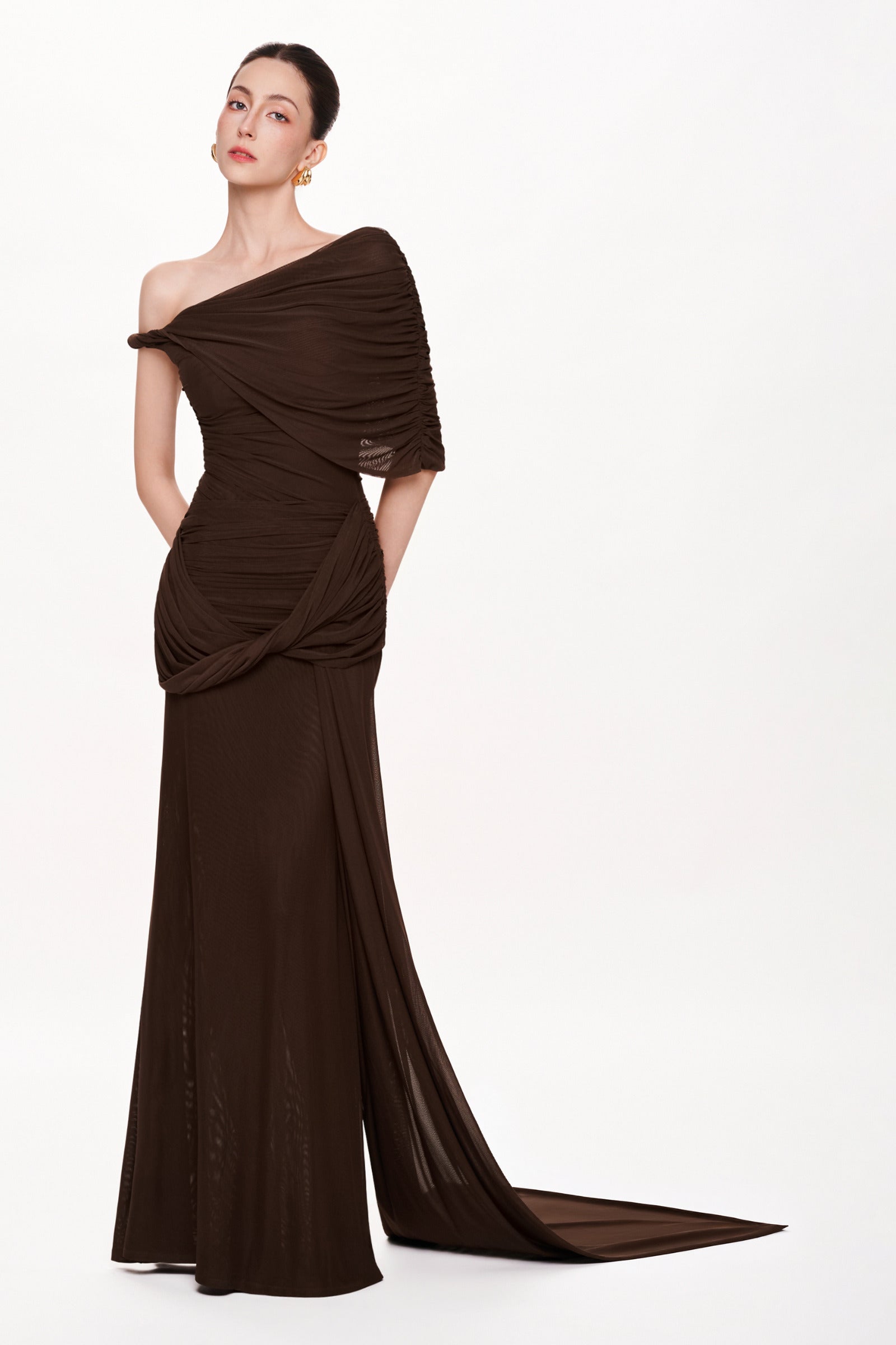 Ombre Noire Asymmetric Neck Maxi Dress