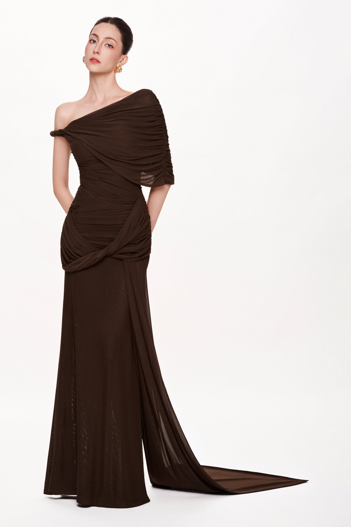 Ombre Noire Asymmetric Neck Maxi Dress