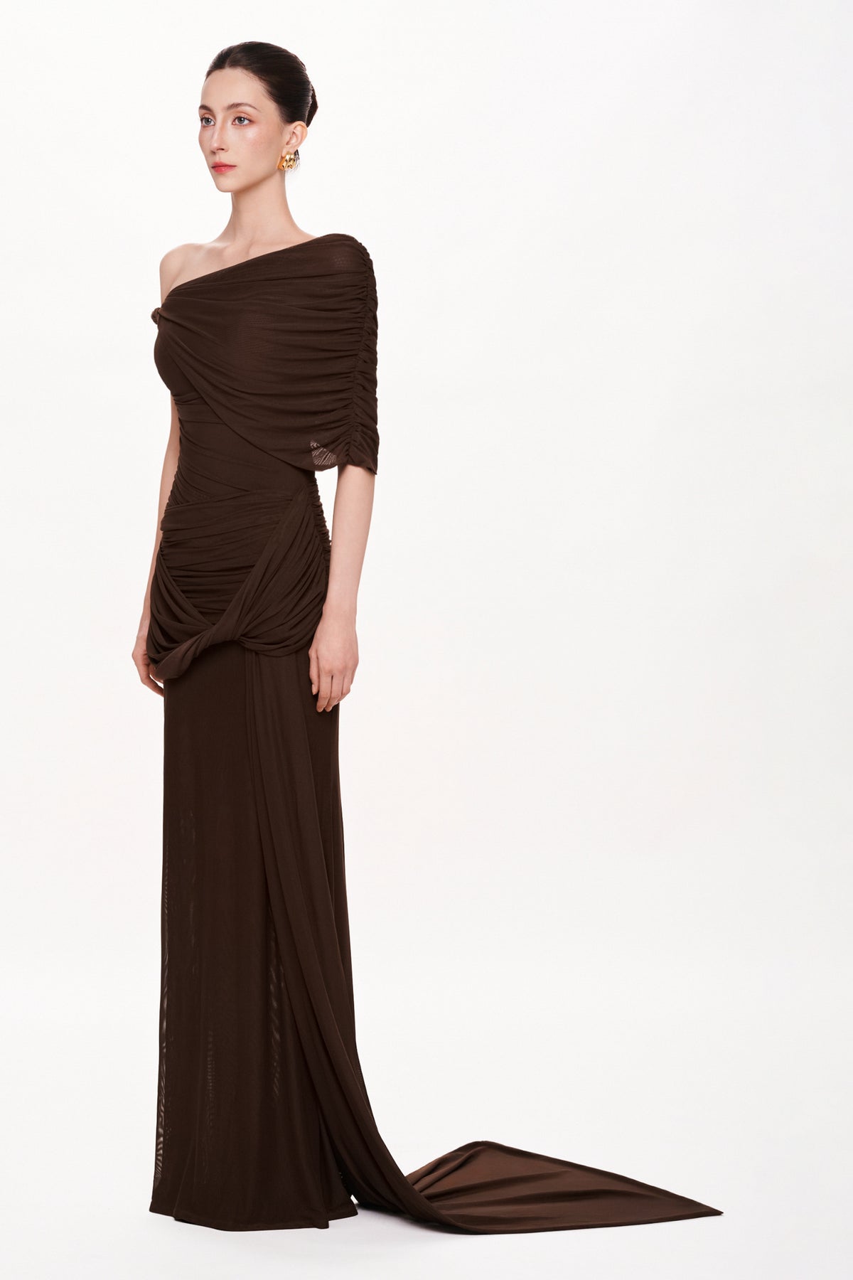 Ombre Noire Asymmetric Neck Maxi Dress