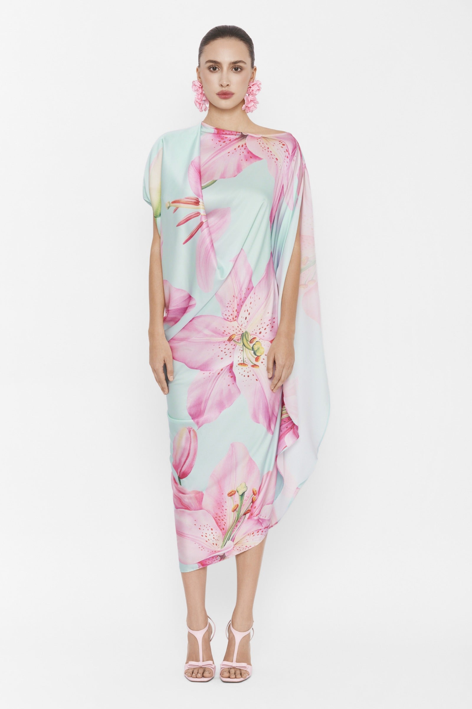 Orelia Asymmetric Sleeve Midi Dress