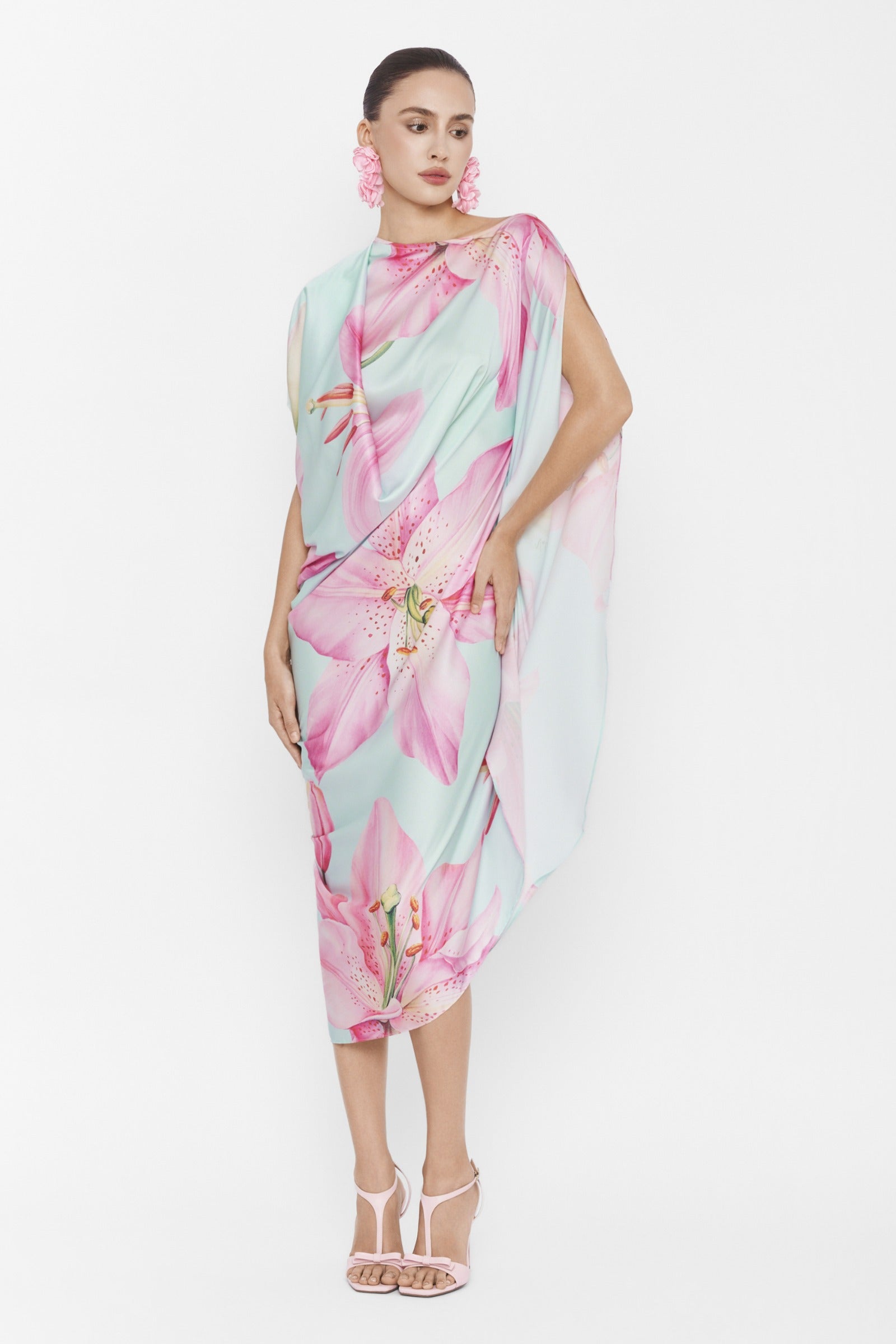 Orelia Asymmetric Sleeve Midi Dress