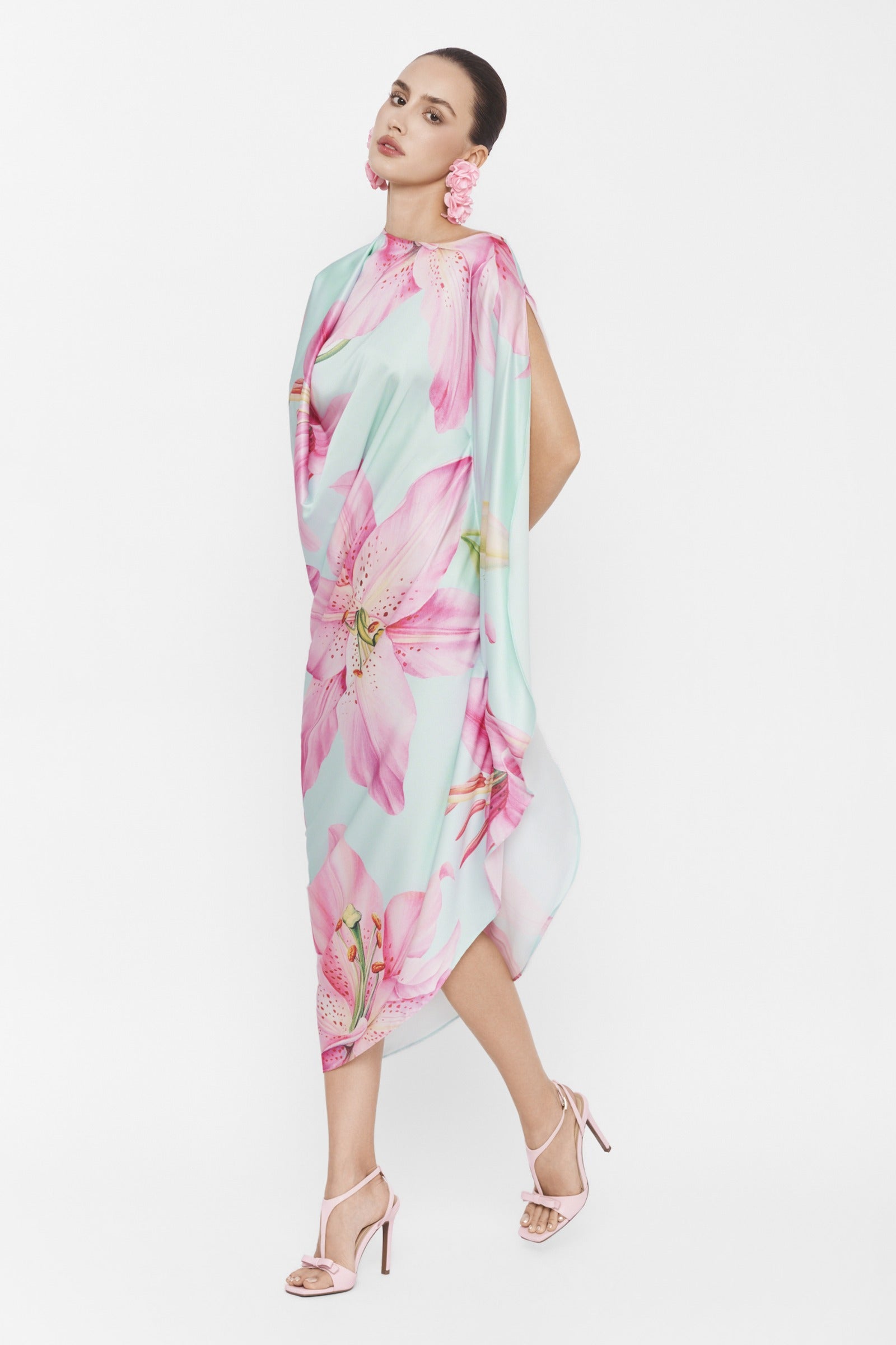 Orelia Asymmetric Sleeve Midi Dress