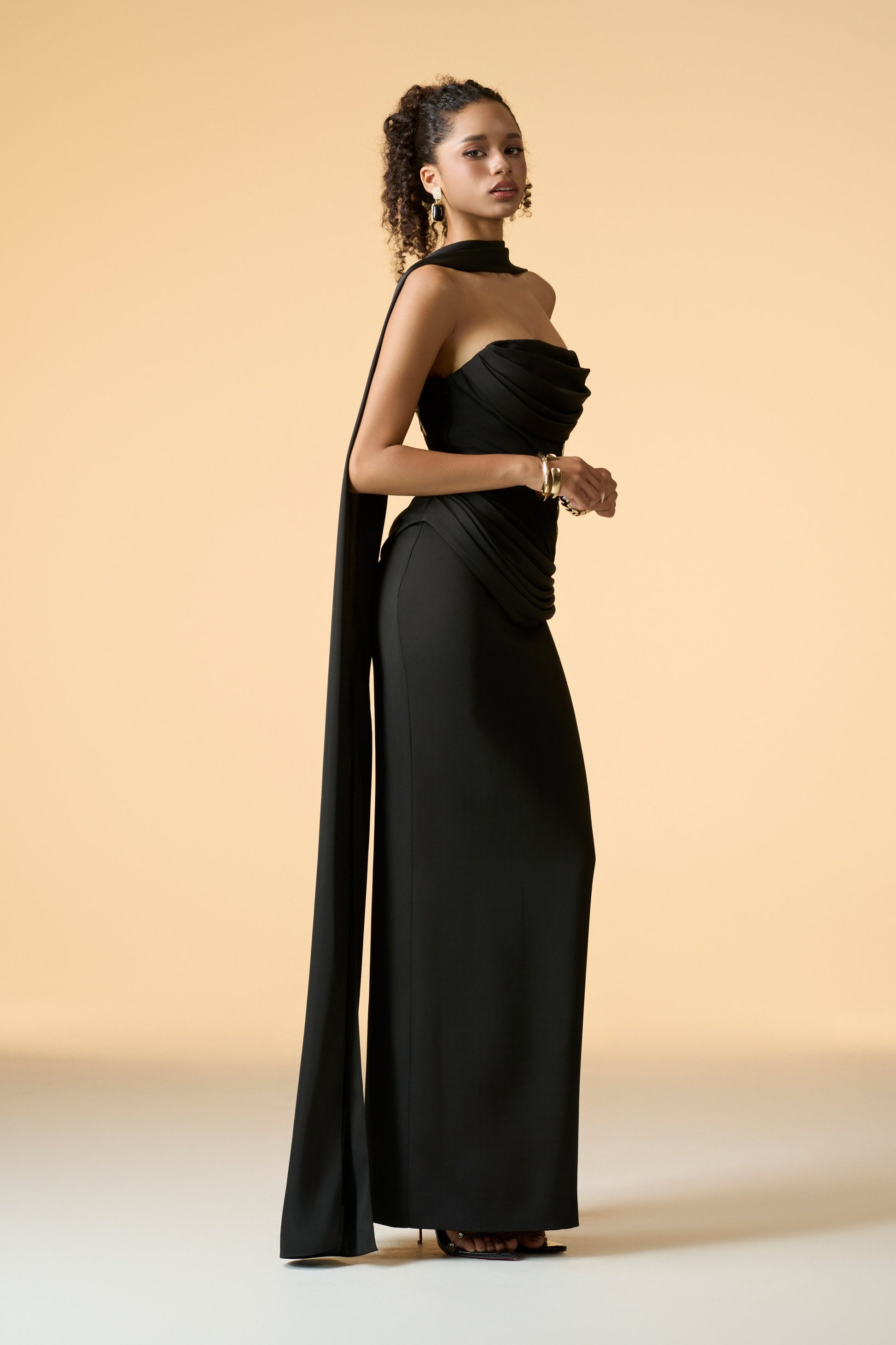 Muse Bandeau Draped Maxi Dress With Neck Scarf 4
