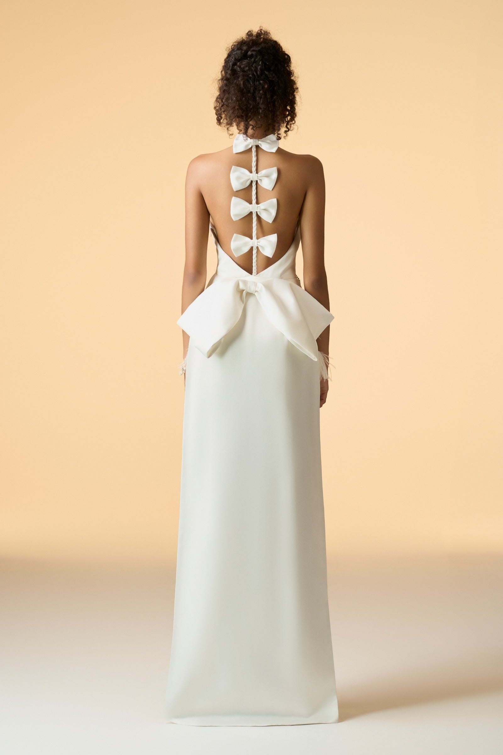 Effortless Halter Silk Crystal-Embellished Mini Dress With Oversized Bow Back