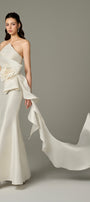 Isabella Acetate Bandeau Fishtail Gown With 3D Large Flower 3