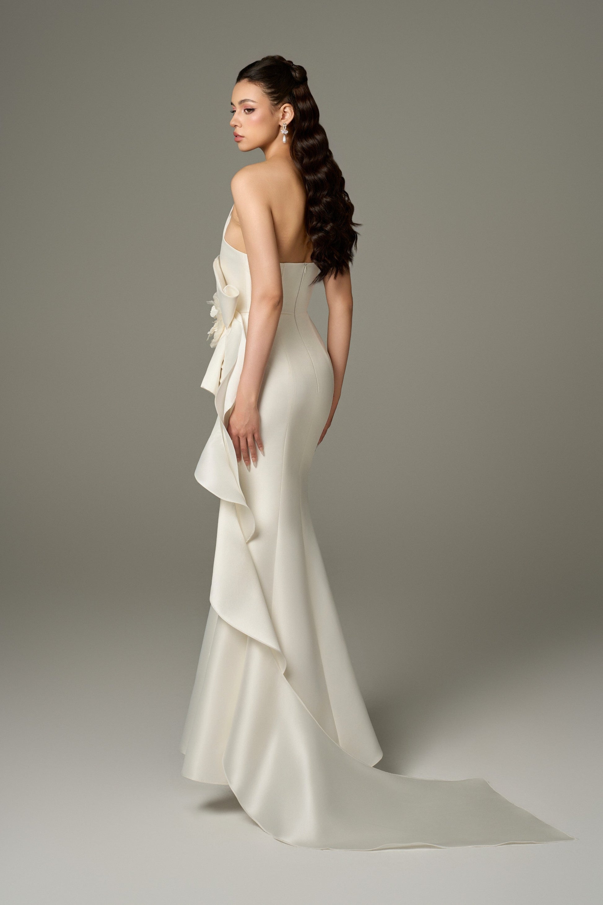 Isabella Acetate Bandeau Fishtail Gown With 3D Large Flower 2
