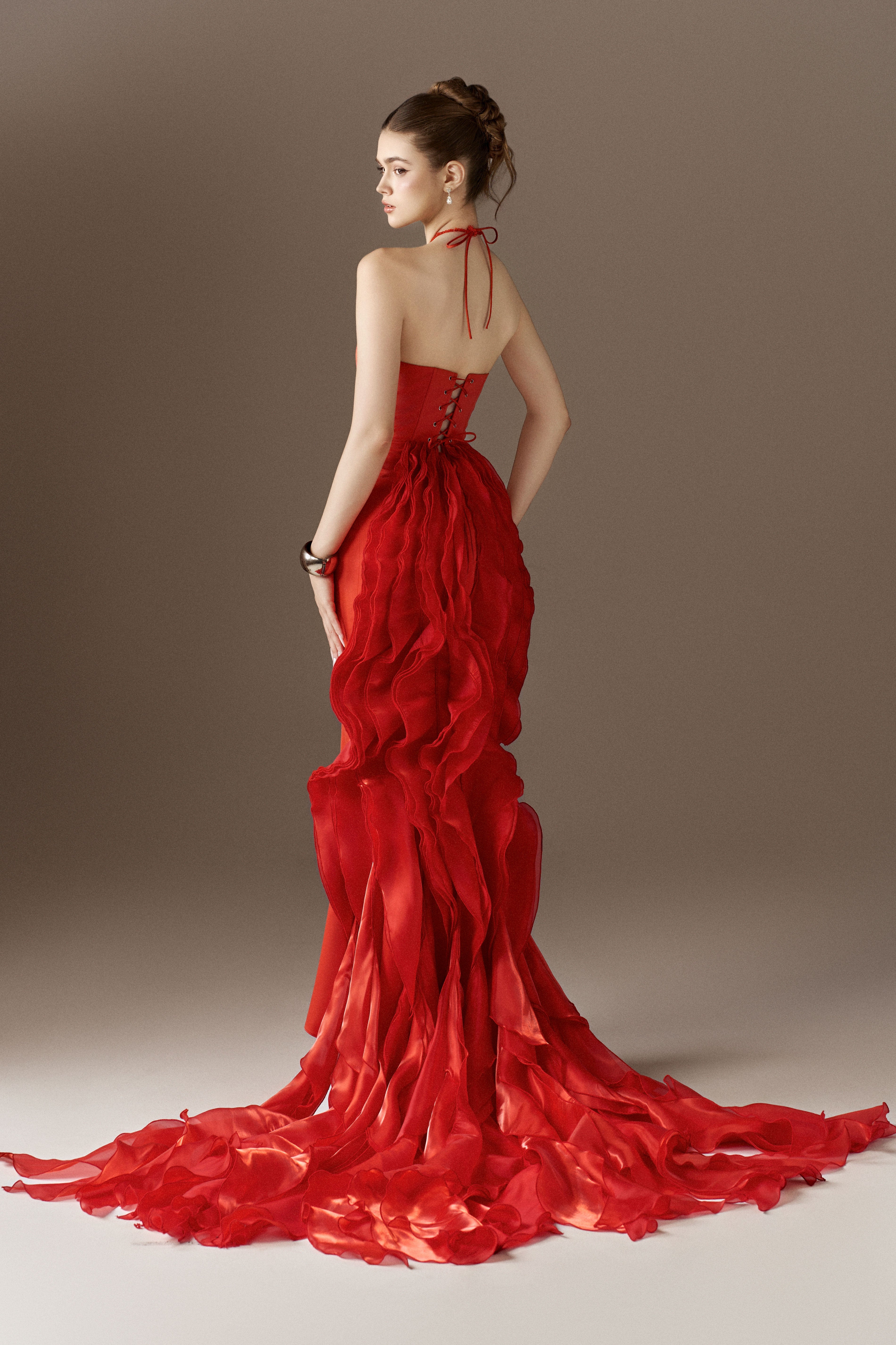 Phoenixia Halter Corset Gown With Cascading Flames 2