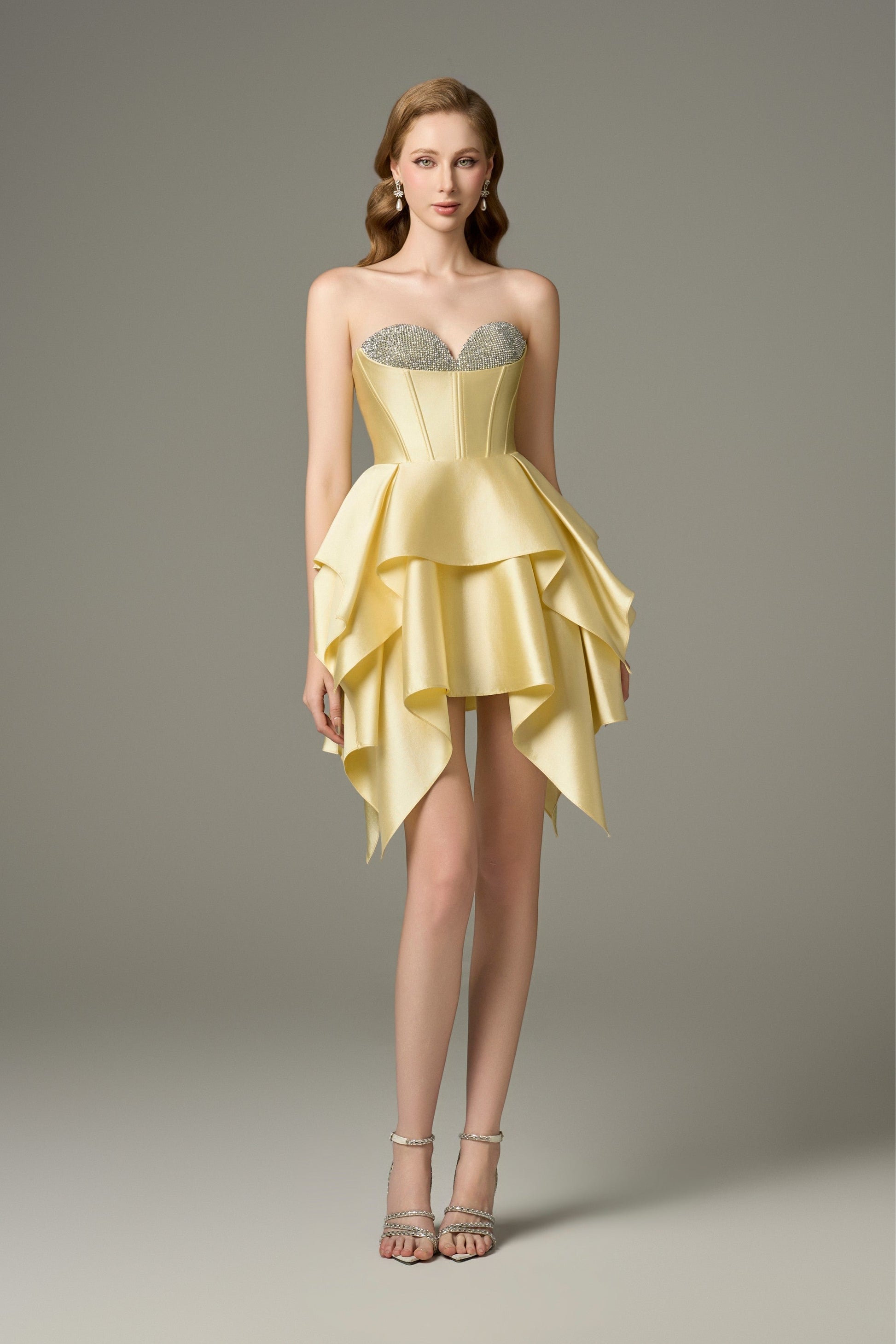 Soleil Layered Hem Bustier Corset Mini Dress Pastel Yellow / Customize