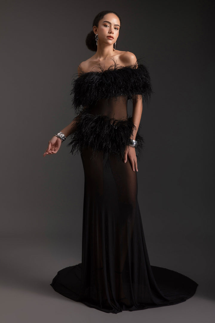 Kassidy Mermaid Feather Maxi Dress - MEAN BLVD