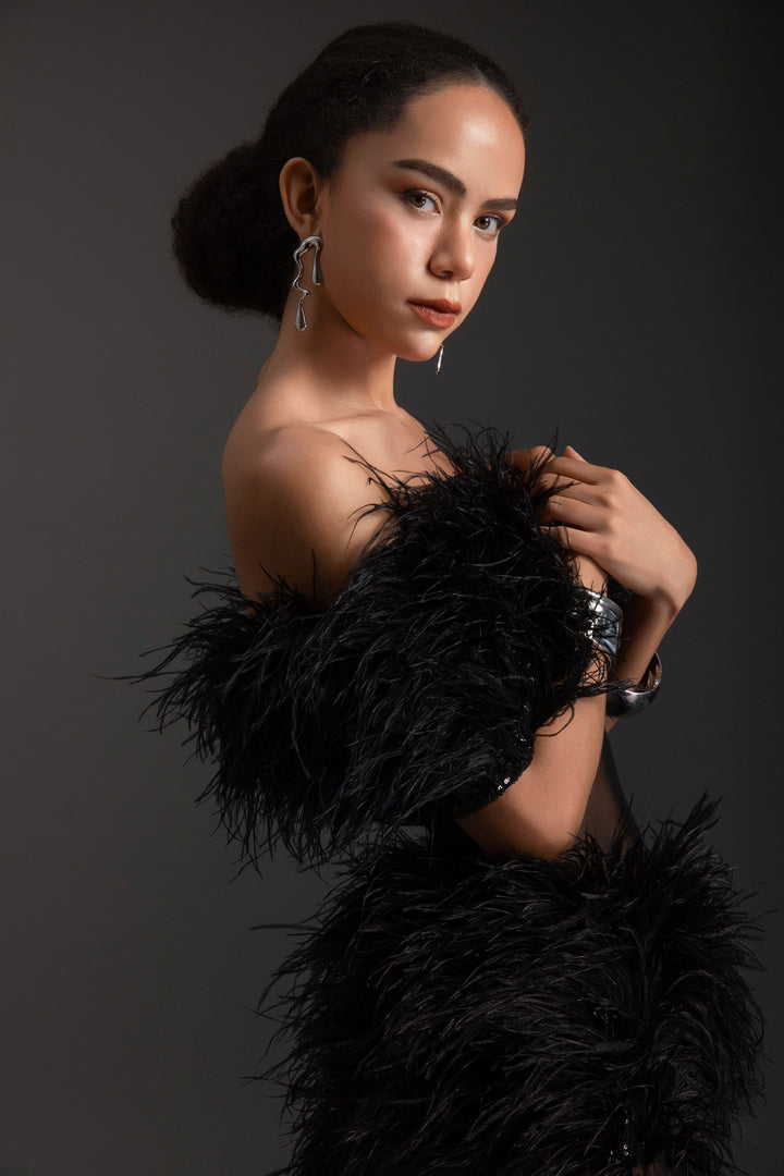 Kassidy Mermaid Feather Maxi Dress - MEAN BLVD