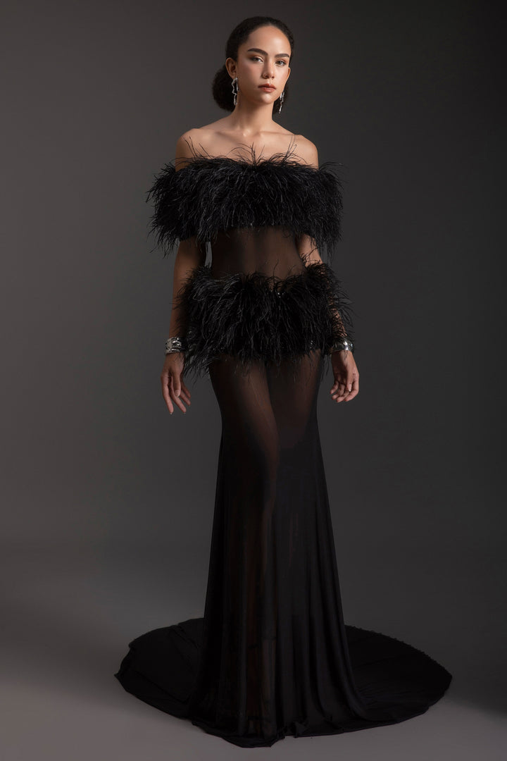 Kassidy Mermaid Feather Maxi Dress - MEAN BLVD