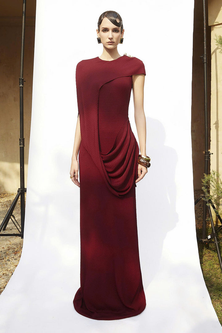 Kensington Asymmetric Sleeve Draped Maxi Dress - MEAN BLVD
