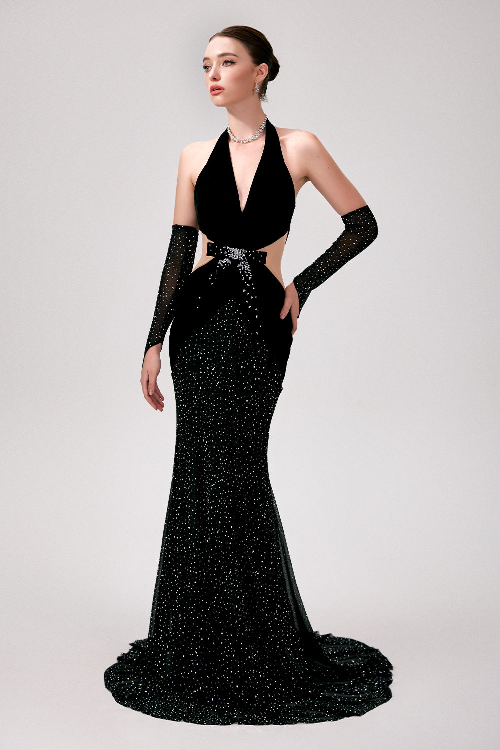 Kim Mermaid Rhinestone Maxi Dress Black / L