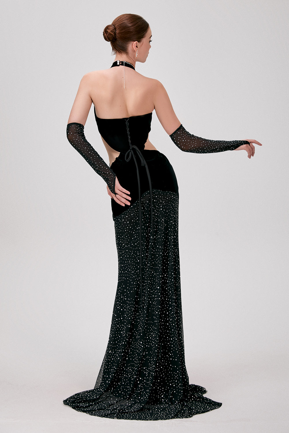 rhinestone maxi dress Women's Kim Mermaid Rhinestone Maxi Dress XS/S/M/L/Customize Black MEAN BLVD Black / XS