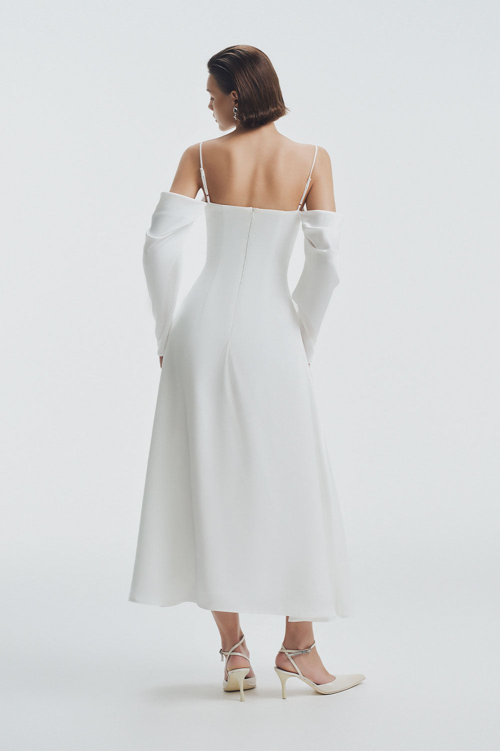 Krysten A-line Cold Shoulder Sleeved Silk Midi Dress