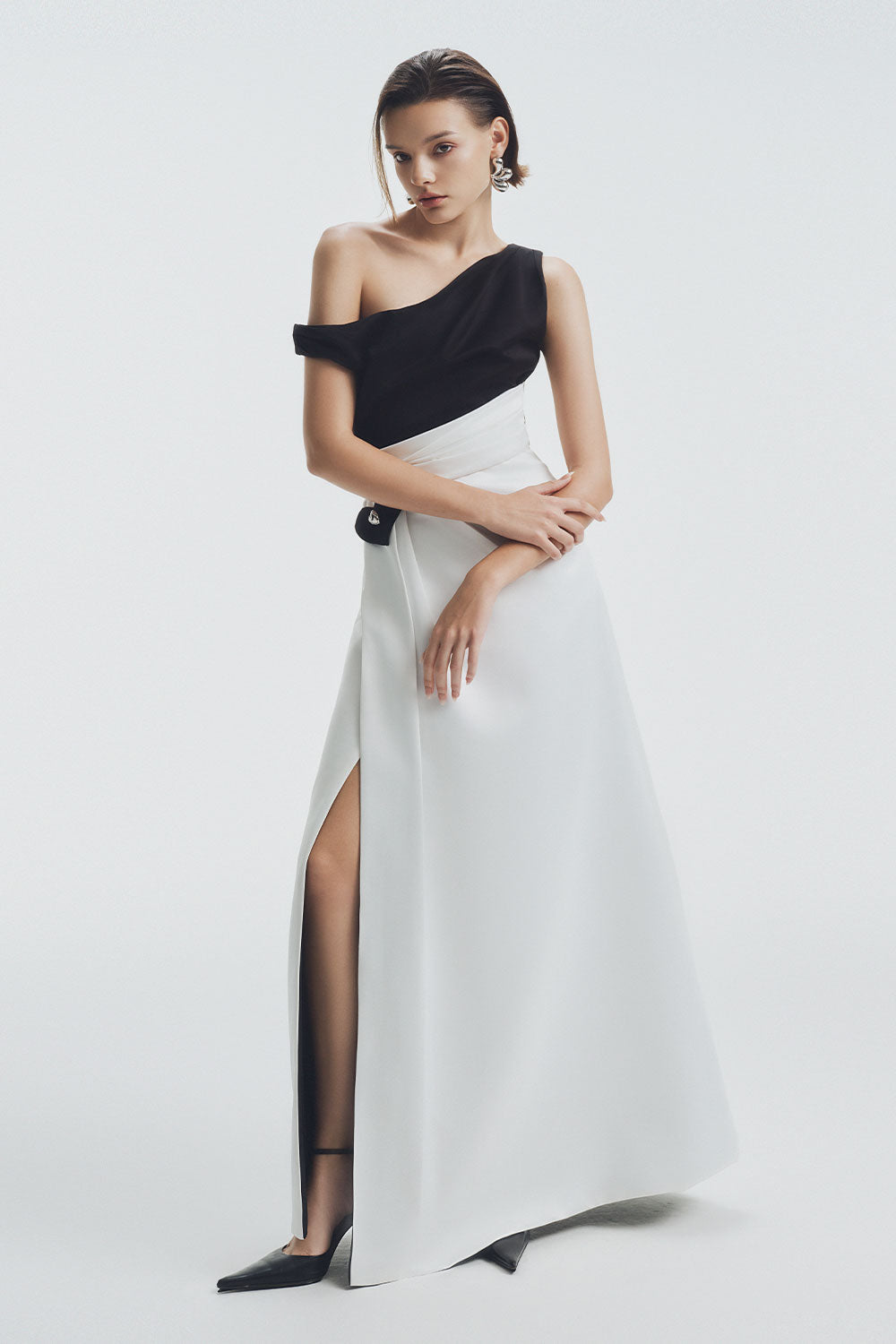 Linden A-line Side Slit Chiffon Maxi Dress