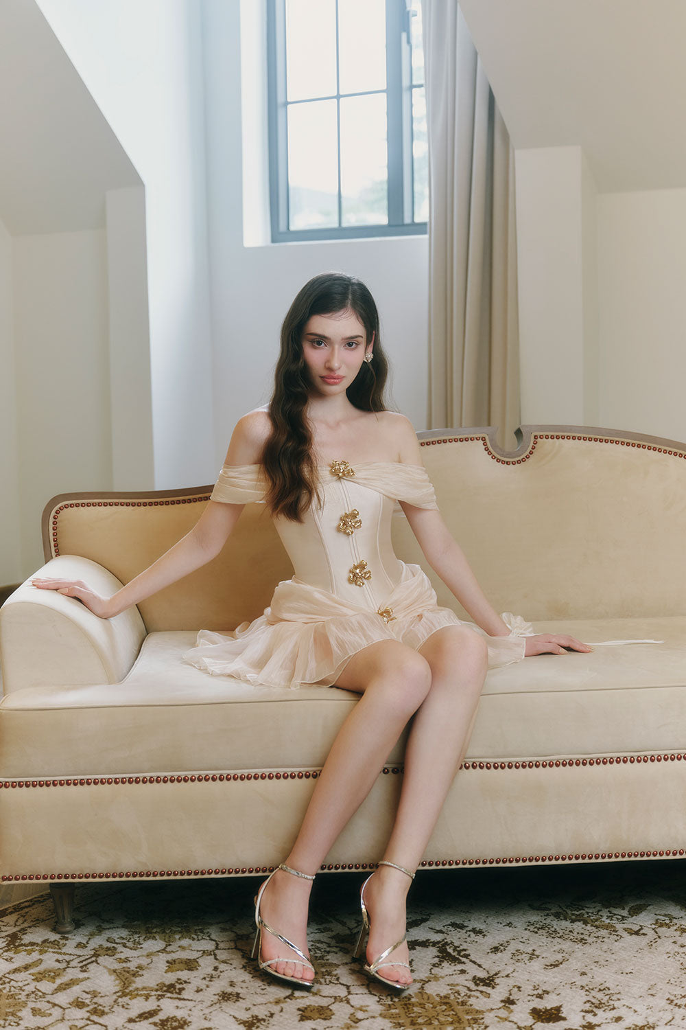 Emerald Fit and Flare Corset Waist Chiffon Mini Dress