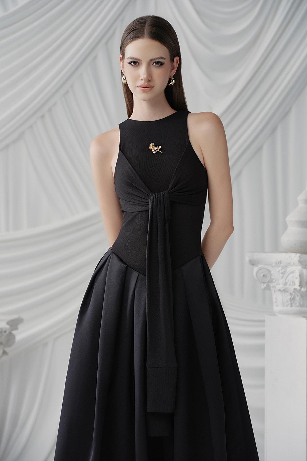 Trixie A-line Cold Shoulder Sleeved Cotton Jersey Ankle Length Dress