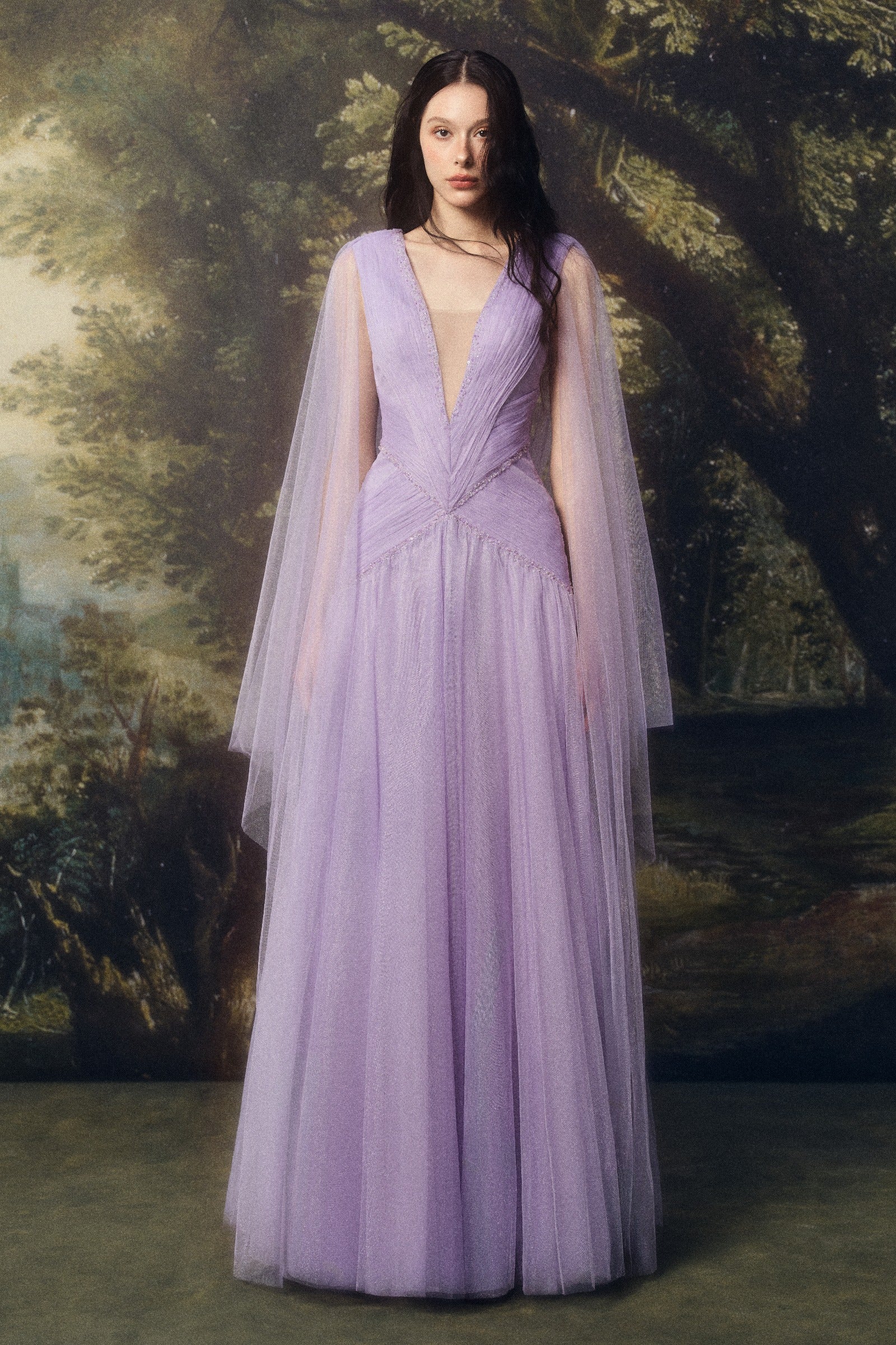 Papilia Cape Sleeve Maxi Dress